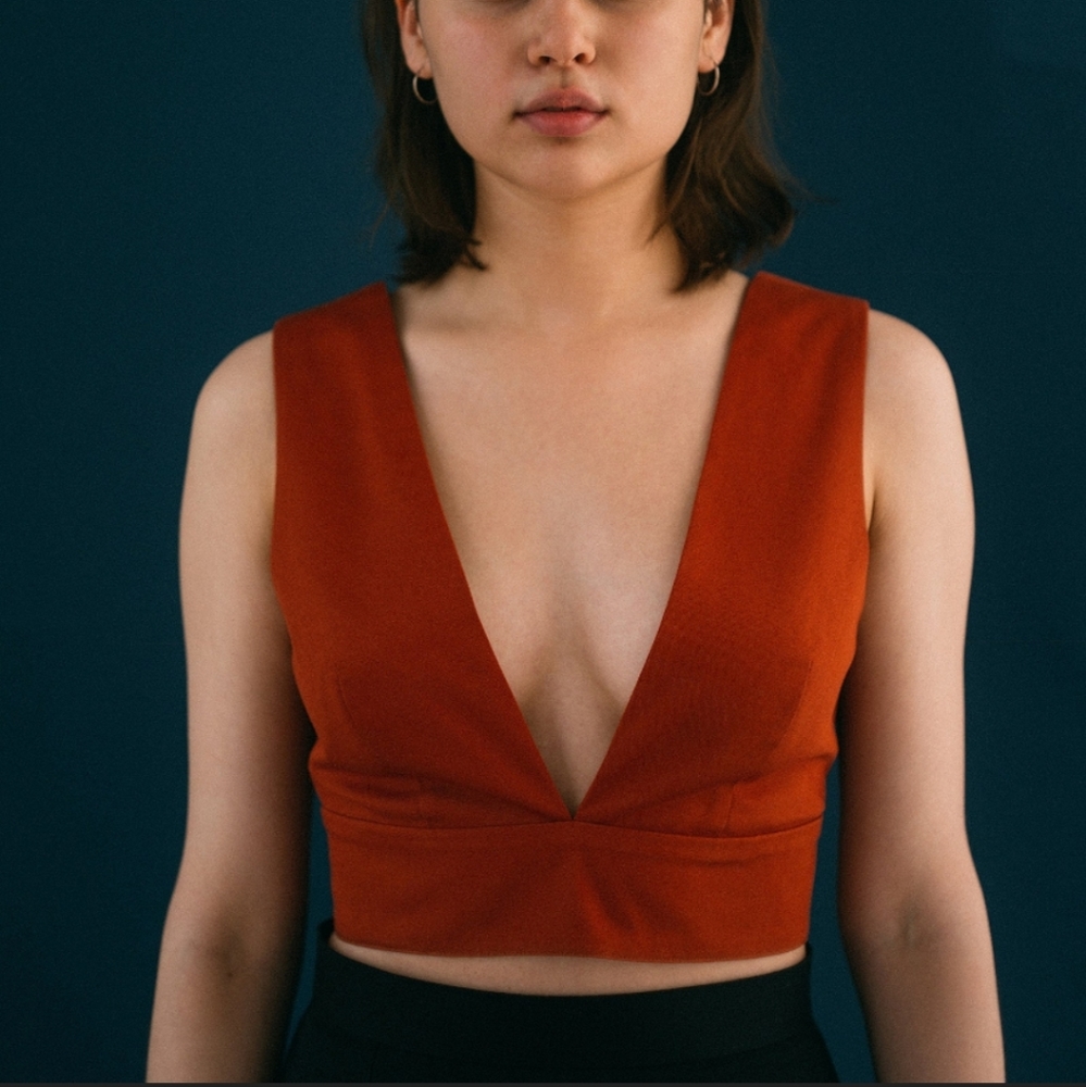 Deep V Cotton Top/Vest in Rust